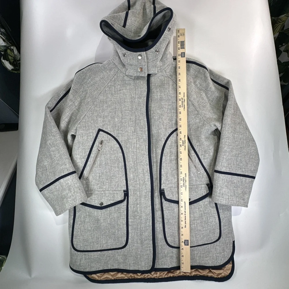 J. Crew Italian Stadium Cloth Hooded Wool Peacoat Womens 14 Gray Minimalist - Picture 13 of 14